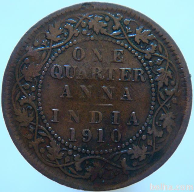 LaZooRo: Britanska Indija 1/4 Anna 1910 VF