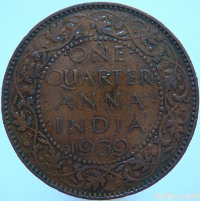 LaZooRo: Britanska Indija 1/4 Anna 1939 XF