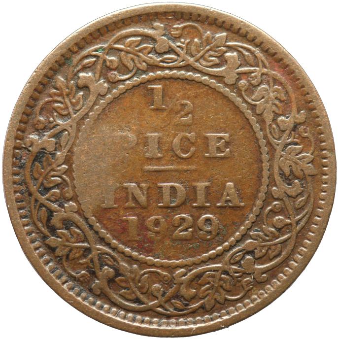 LaZooRo: Britanska Indija 1/2 Pice 1929 F / VF