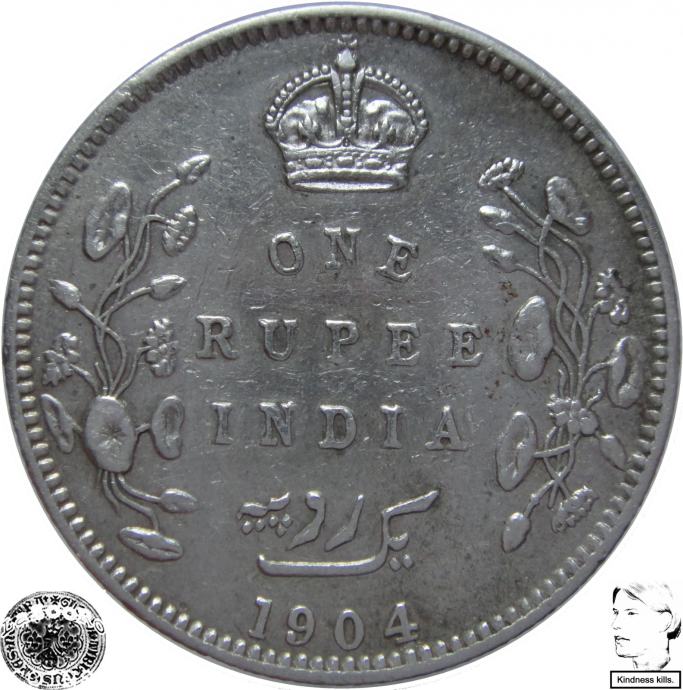 LaZooRo: Britanska Indija 1 Rupee 1904 XF - Srebro