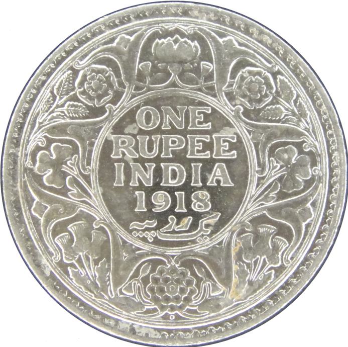 LaZooRo: Britanska Indija 1 Rupee 1918 XF/UNC a - Srebro