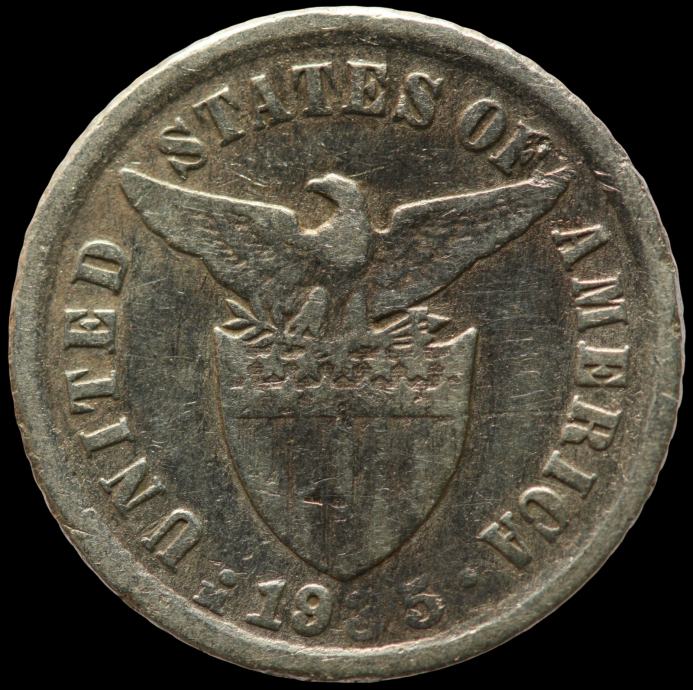 LaZooRo: Filipini 10 Centavos 1935 F / VF - srebro
