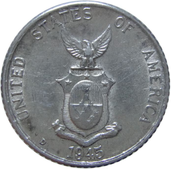 LaZooRo: Filipini 10 Centavos 1945 D XF/UNC - Srebro