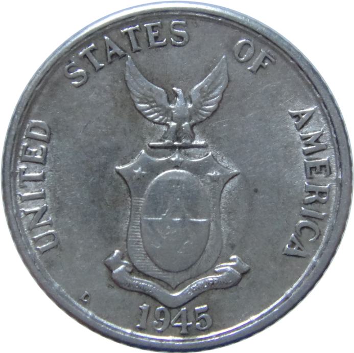 LaZooRo: Filipini 20 Centavos 1945 D XF/UNC - Srebro
