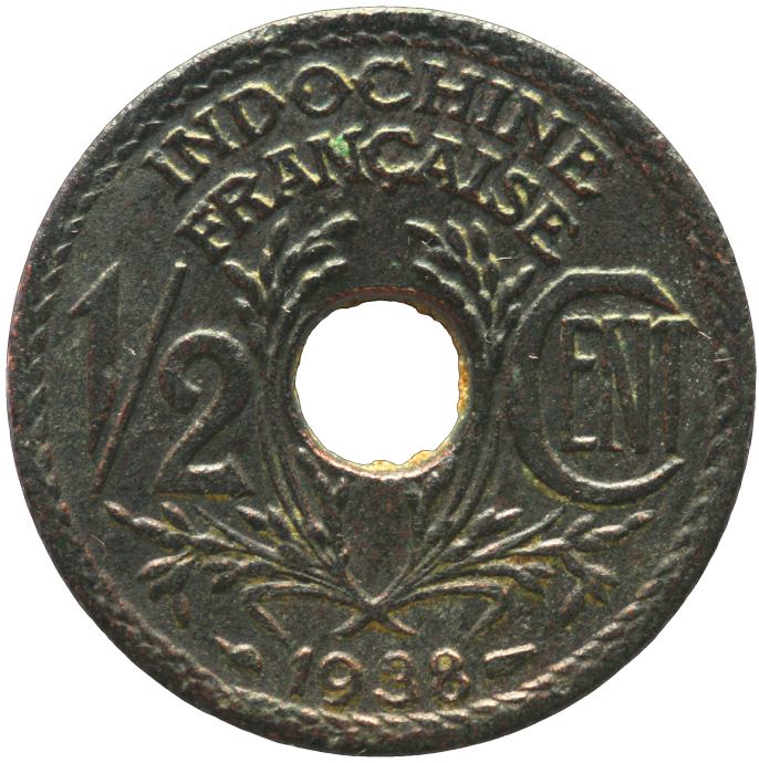 LaZooRo: Francoska Indokina 1/2 Cent 1938 VF