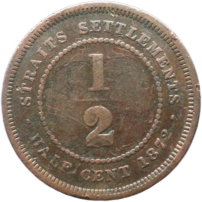 LaZooRo: Straits Settlements 1/2 Cent 1872 H F