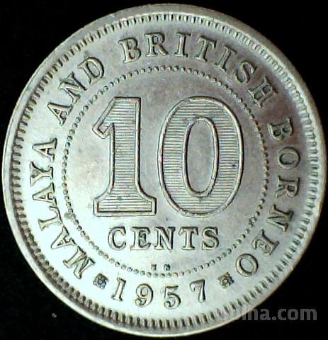LaZooRo: Malaja in Borneo 10 Cents 1957 KN XF/UNC