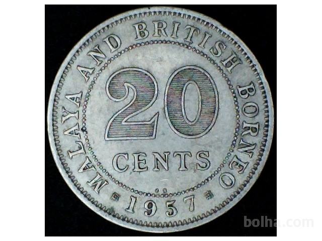 LaZooRo: Malaja in Borneo 20 Cents 1957 KN XF