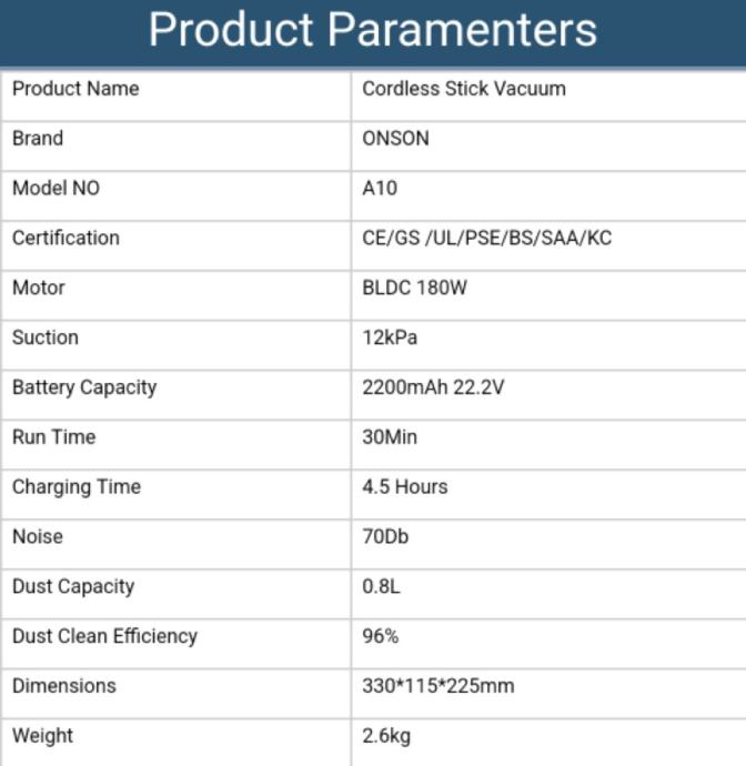 Pokončni sesalec ONSON A10