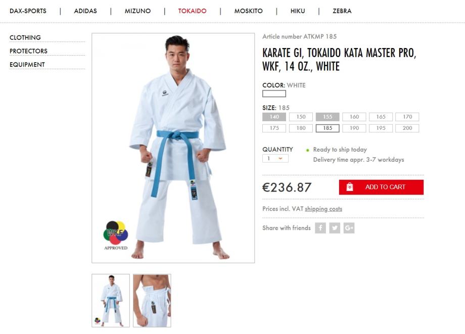 Prodam vrhunsko tekmovalno karate kimono TOKAIDO KATA MASTER PRO 14 OZ