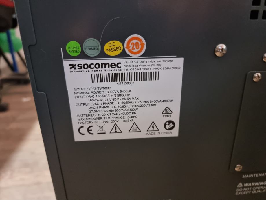 UPS Socomec ITY2-TW060B 6kVA brezprekinitveno napajanje