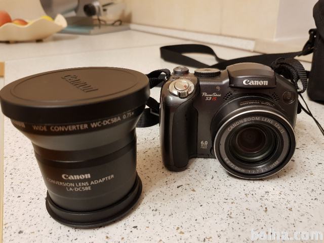 Canon PowerShot S3IS in WC-DC58A širokokotni objektiv