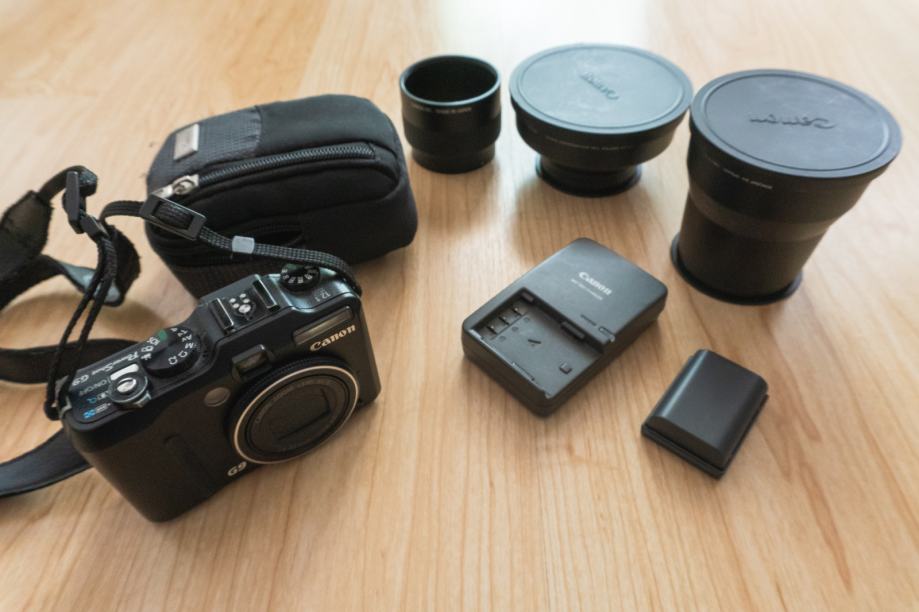 Kompaktni fotoaparat Canon G9 + Širokokotni adapter, 2x zoom adapter