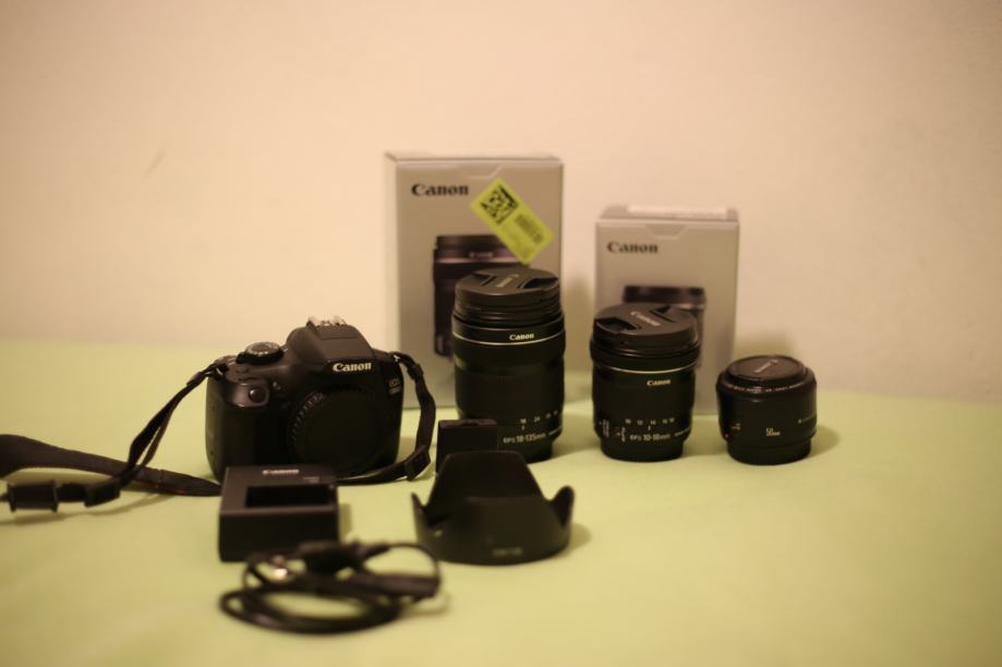 Canon EOS 1300D, 3 objektivi, dodatna baterija.