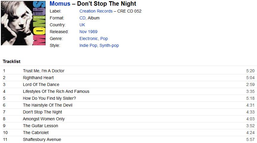 MOMUS - DON'T STOP THE NIGHT (CD audio)