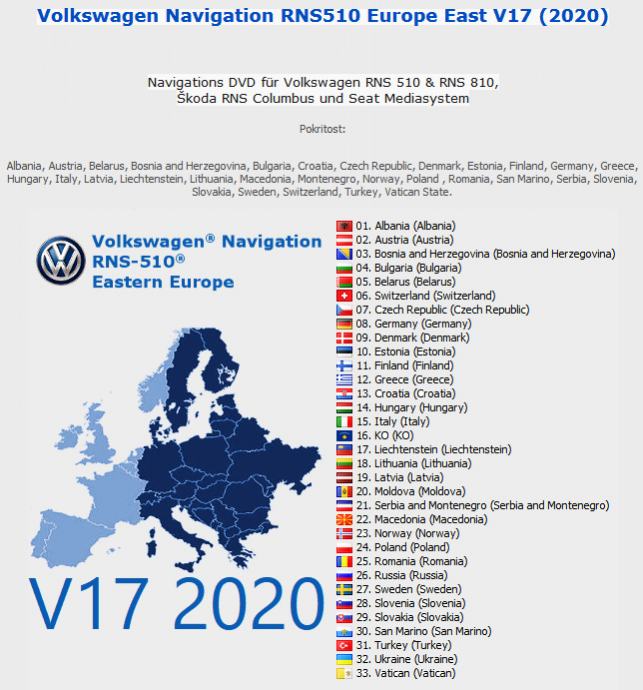 VW navigacija RNS 510/ RNS 810 DVD 2020 V.17 *2020*