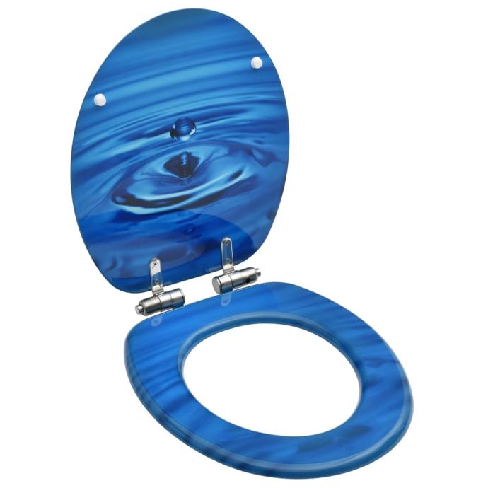 Deska za WC školjko počasno zapiranje MDF modra dizajn kapljice