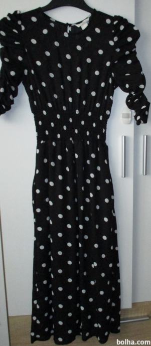 Črna svečana obleka z belimi pikami H&M št. 34/36