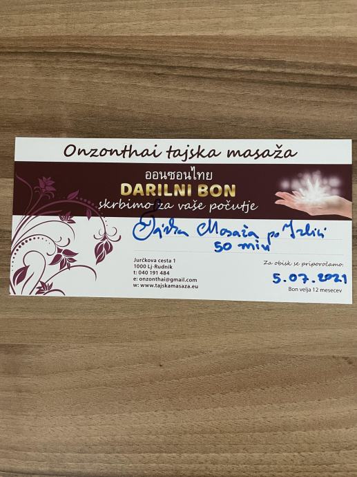 Darilni bon tajska masaža 50 minut po izbiri v Onzon Thai v Ljubljani