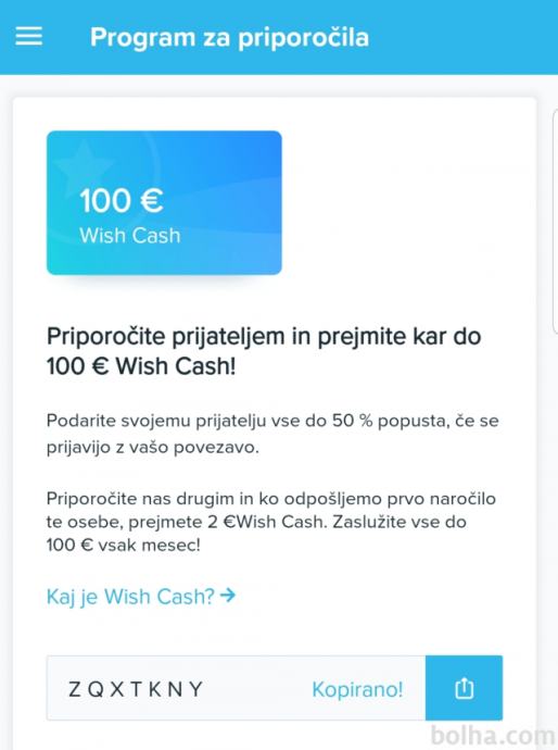 Koda za Wish popust