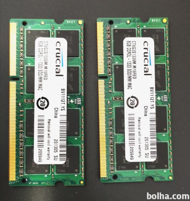16GB - 2x8GB DDR3 SODIMM - Crucial - Za prenosnik