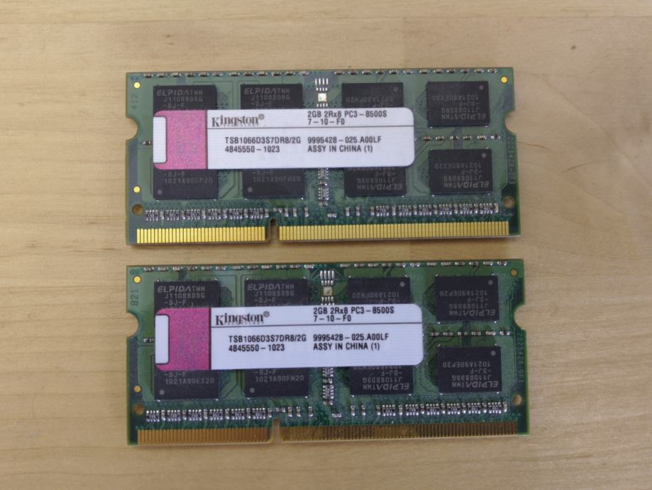2x 2GB (4GB) Kingston DDR3-1066 PC3-8500 RAM za prenosnik