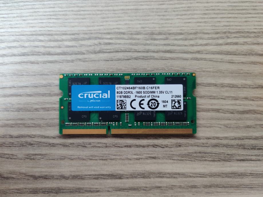 Barrette RAM Crucial 8Go DDR3L 1600 MHz PC3-12800 SODIMM - Pour Portable, Neuve Testée