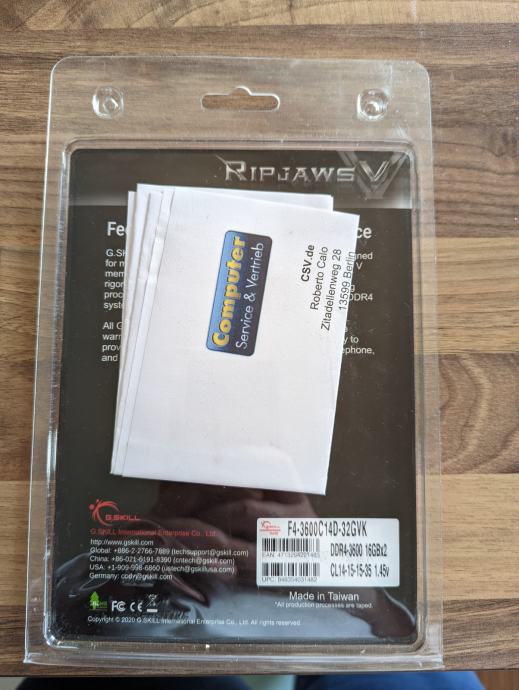 G Skill Ripjaws V Samsung B Die (Samsung B-die) G.Skill Ripjaws V 32GB (2x16GB) DDR4-3600 C14!