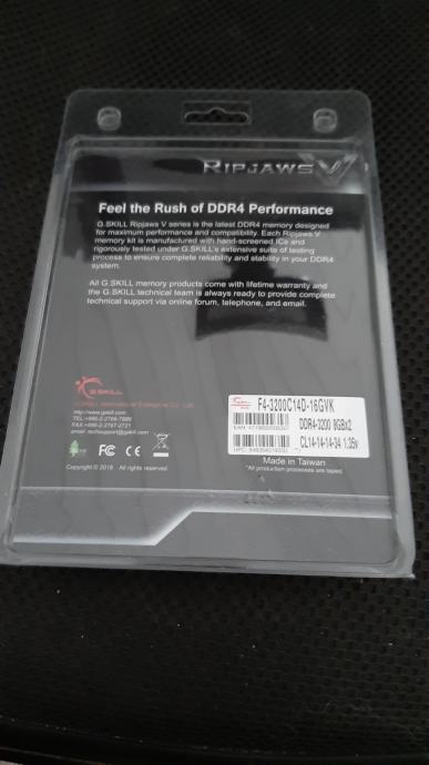 G Skill Ripjaws V Samsung B Die set RAM pomnilnik G.Skill Ripjaws V, 2x8GB 3200MHz CL14, Samsung B-Die
