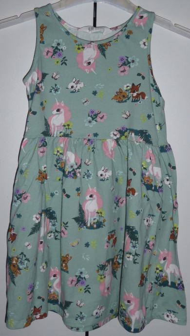 Dekliška obleka brez rokavov zajčki in živali v gozdu H&M št. 122/128
