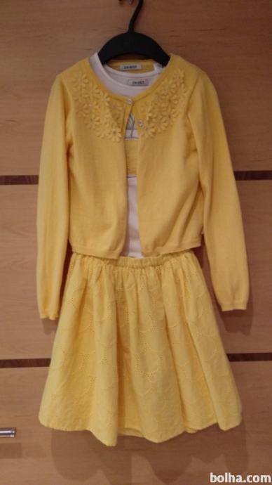 Komplet Okaidi (majica, krilce, bluza), rumeno, za 8 let