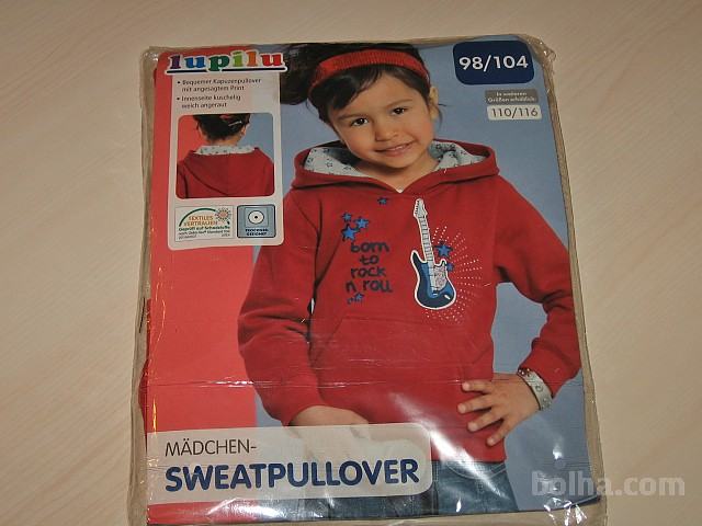 Novi otroški pulover s kapuco št.98/104 - rdeč,kitara