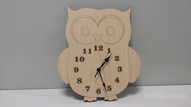 Lesena otroška stenska ura v obliki sove
