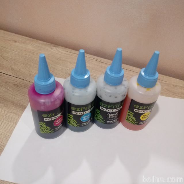 (4x 100ml.) Barve za printer - Polnjenje kartuš - Vse 4 barve 400 ml.