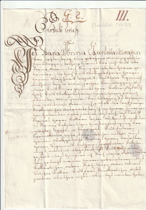 Dediščinsko pismo - grofje Lichtenberg 1717 s podpisi in pečati.