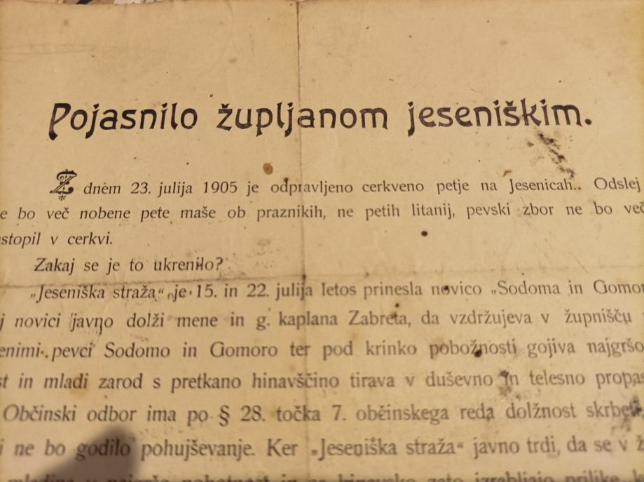 JESENICE - POJASNILO ŽUPLJANOM, 1905