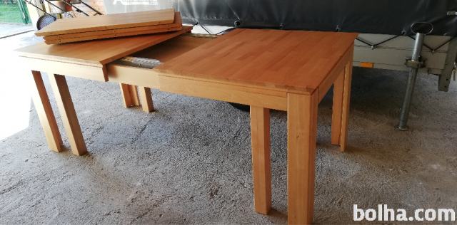 Jedilniška miza bukev 90 cm x160 cm +3x 50cm podaljški