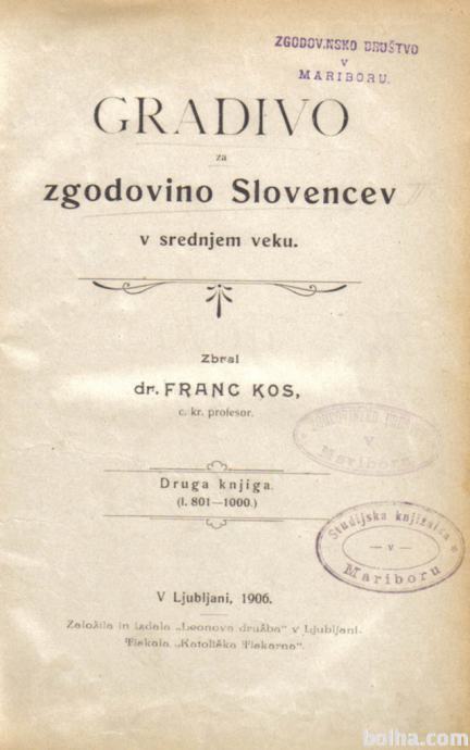 Franc Kos - Gradivo za zgodovino Slovencev
