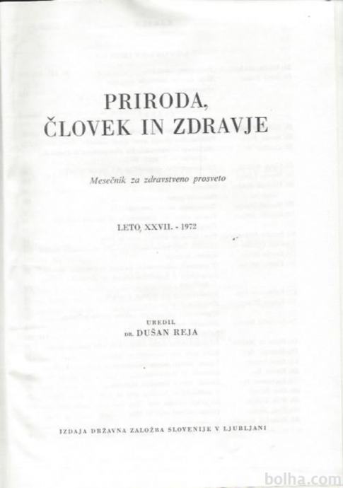 PRIRODA, ČLOVEK IN ZDRAVJE LETO XXVII. - 1972