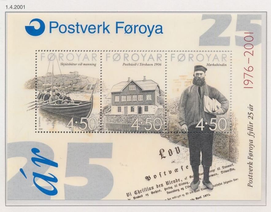 Ferski otoki 2001 zgodovina pošte blok MNH**