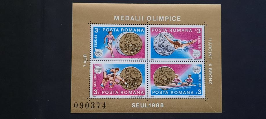 olimpijski zmagovalci - Romunija 1988 - Mi B 251 - blok, čist (Rafl01)