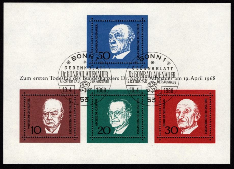 Znamke Nemčija (Deutsche B) 1968 - blok obletnica smrti K. Adenauerja