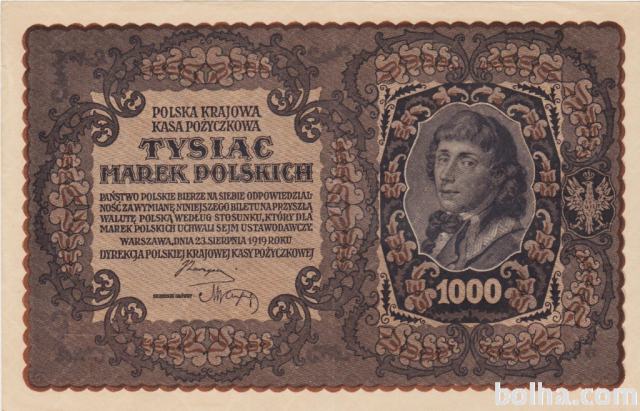 BANKOVEC 1000 MAREK (DRUGA POLJSKA REPUBLIKA)1919.aUNC/UNC
