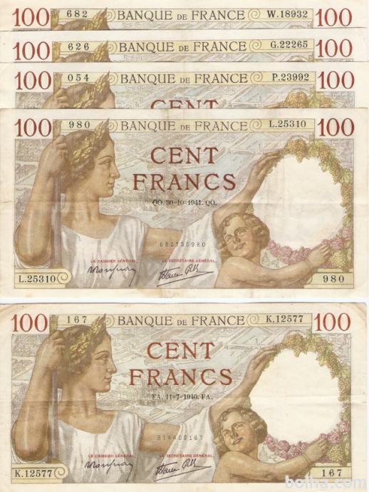 BANK.100 FRANCS 07.1940, 02,06,09 IN 10.1941 (FRANCIJA) VF