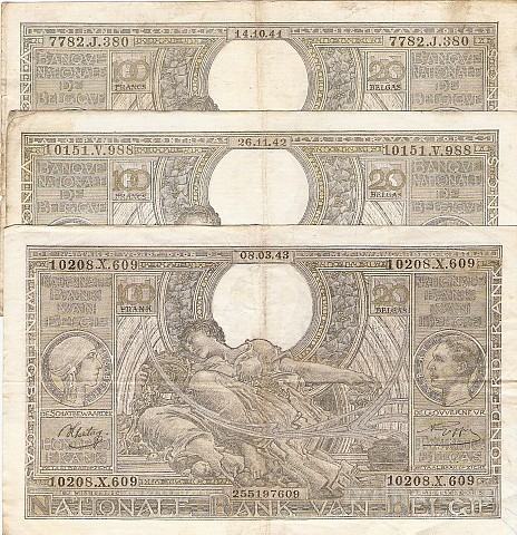 BANK.100 FRANCS 20BEL.P107,P112 (BELGIJA)1941,1942.VF