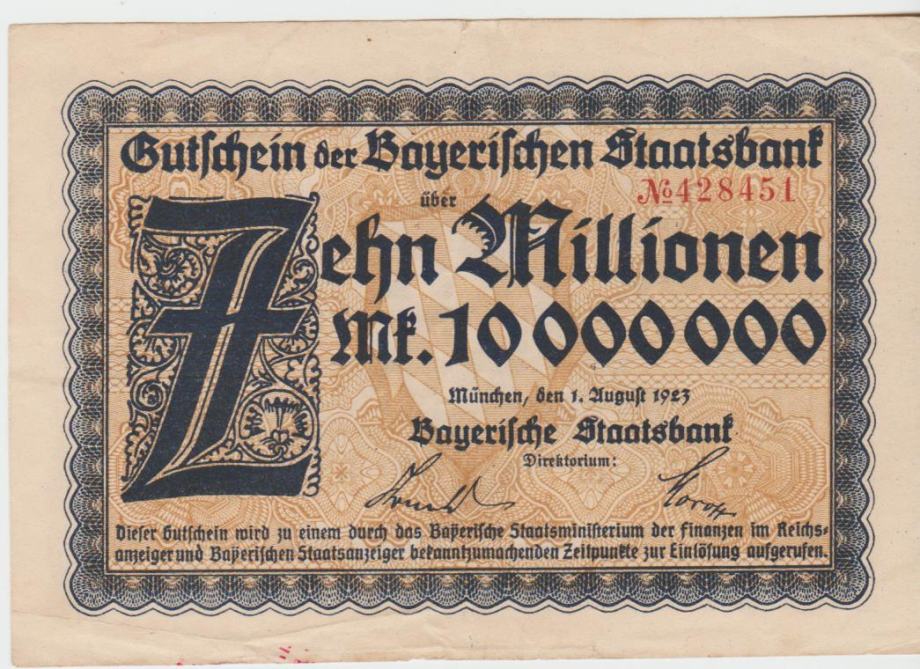 BANK.10000000 MARK K3657d.3 (BAYERISCHE RAICH NEMČIJA)1923.XF