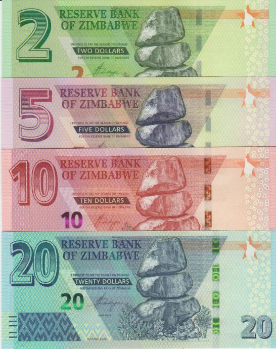 BANK. 2,5,10,20 DOLLARS P101a,"2a,"3a "4a(ZIMBABWE)2019-2020 UNC