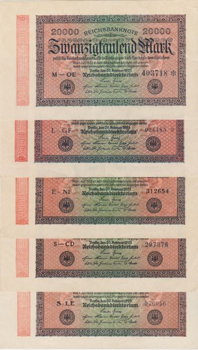 BANK. 20000 MARK P85b/1,2,3 vod.tisk zvezde,krogi,kare(NEMČIJA)1923,XF