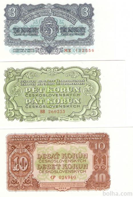 BANK.ŠE 5,10 KORUN 80a,83a (ČEHOSLOVAŠKA ČEŠKA)1953.UNC
