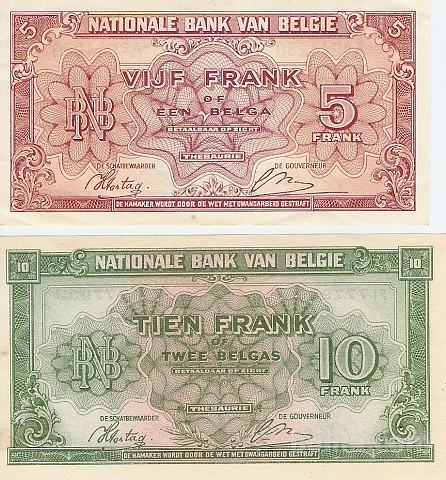 BANK.5,10 FRANCS (BELGIJA) 1943.XF++/aUNC